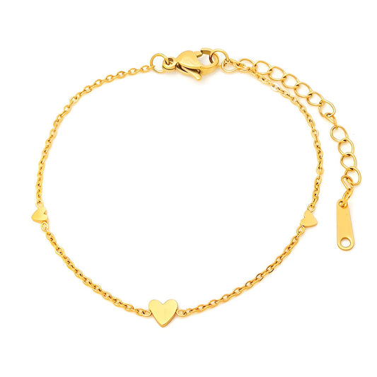 Hearts Bracelet, 18K Gold Plated Steel