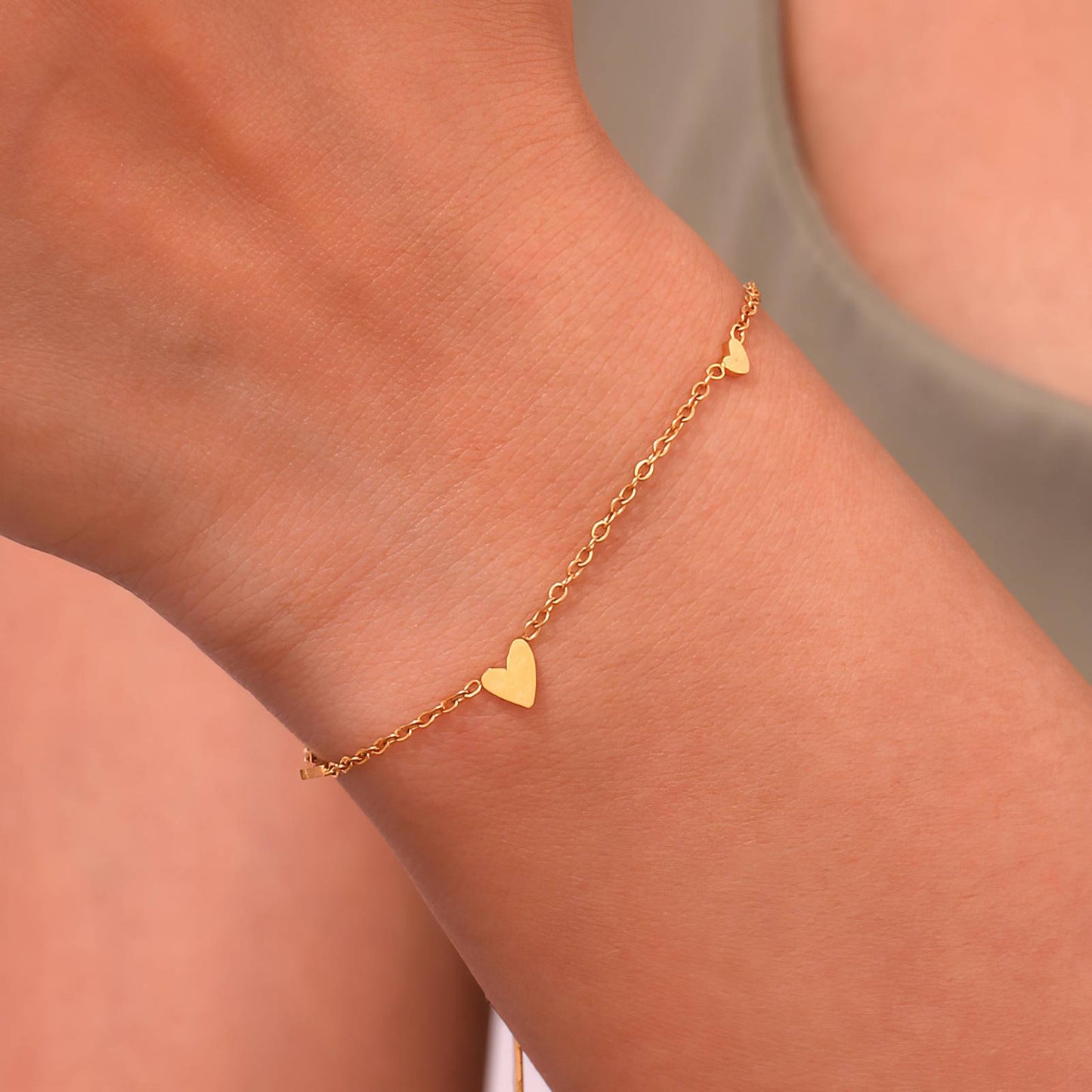 Hearts Bracelet, 18K Gold Plated Steel