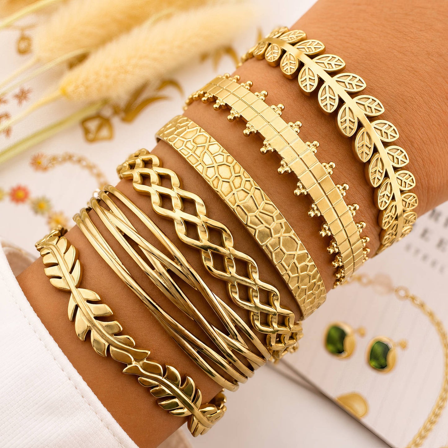 Leaves Bracelet, 18K Gold Plated Steel