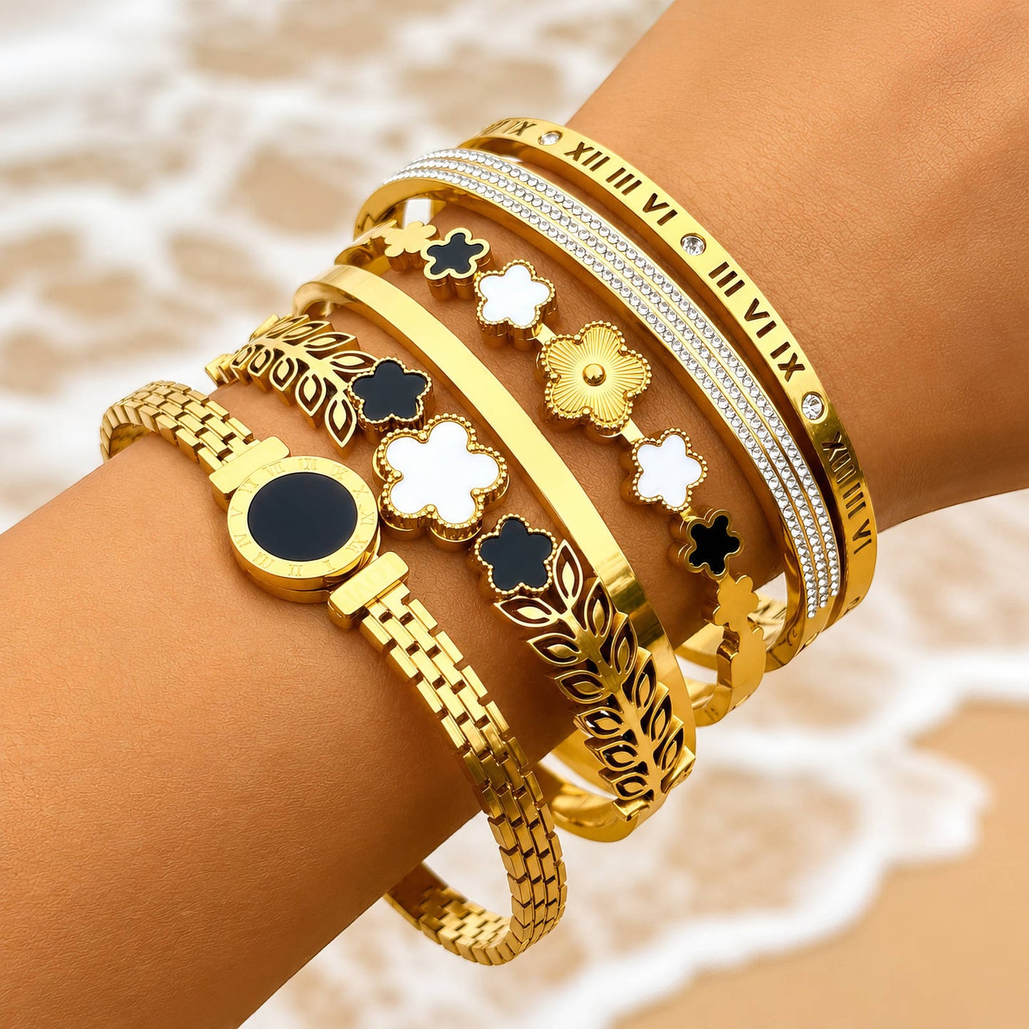 Flower Meadow Bracelet, 18K Gold Plated Steel