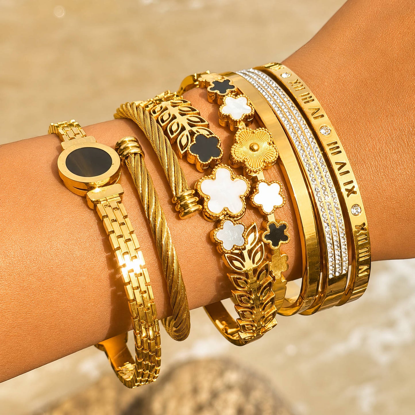 Flower Meadow Bracelet, 18K Gold Plated Steel