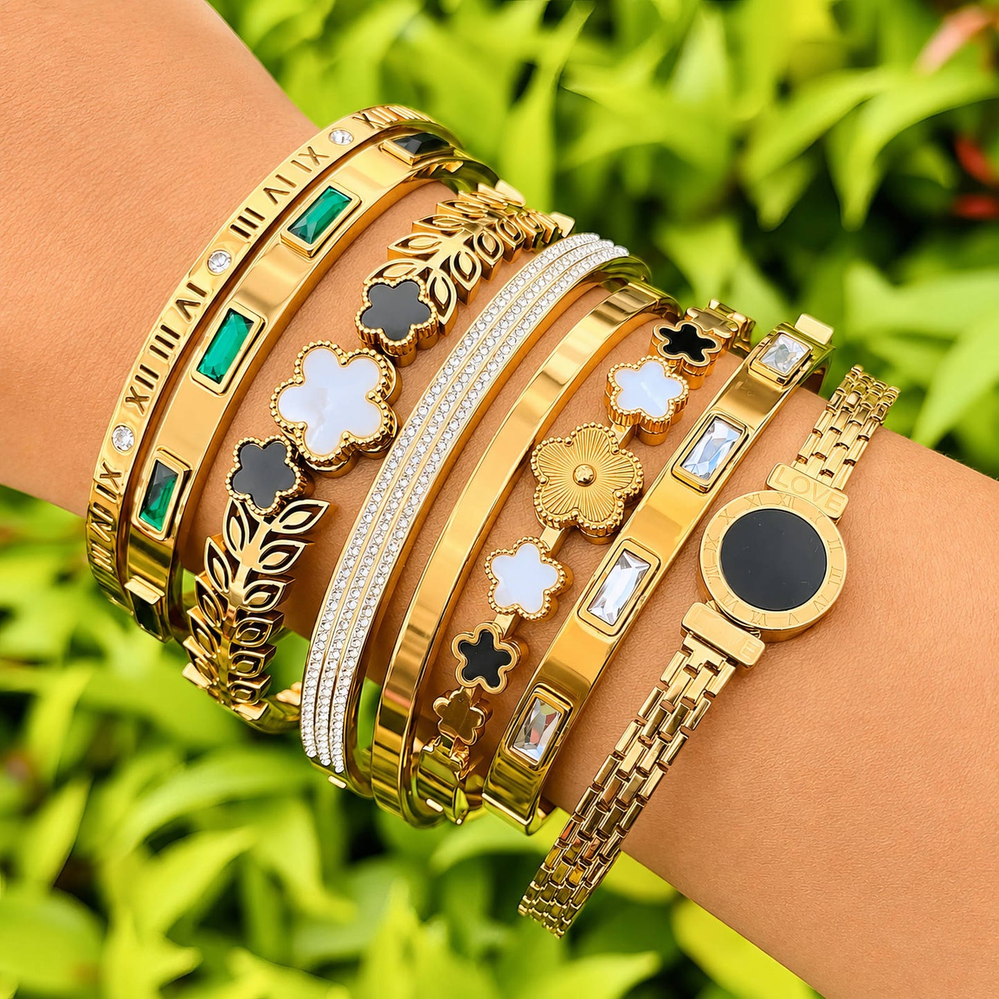 Flower Meadow Bracelet, 18K Gold Plated Steel