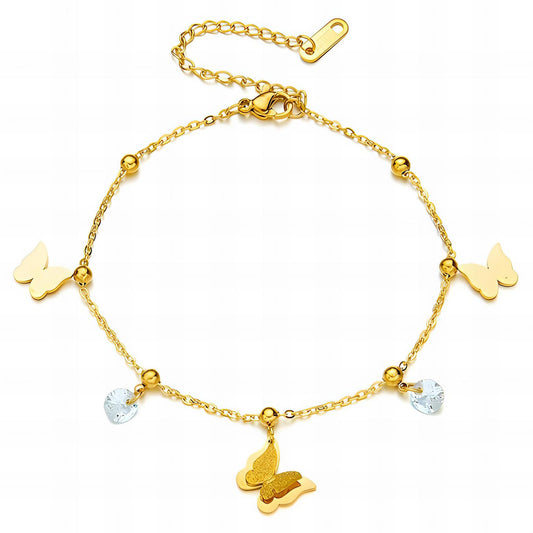 Butterfly Anklet, 18K Gold Plated Steel