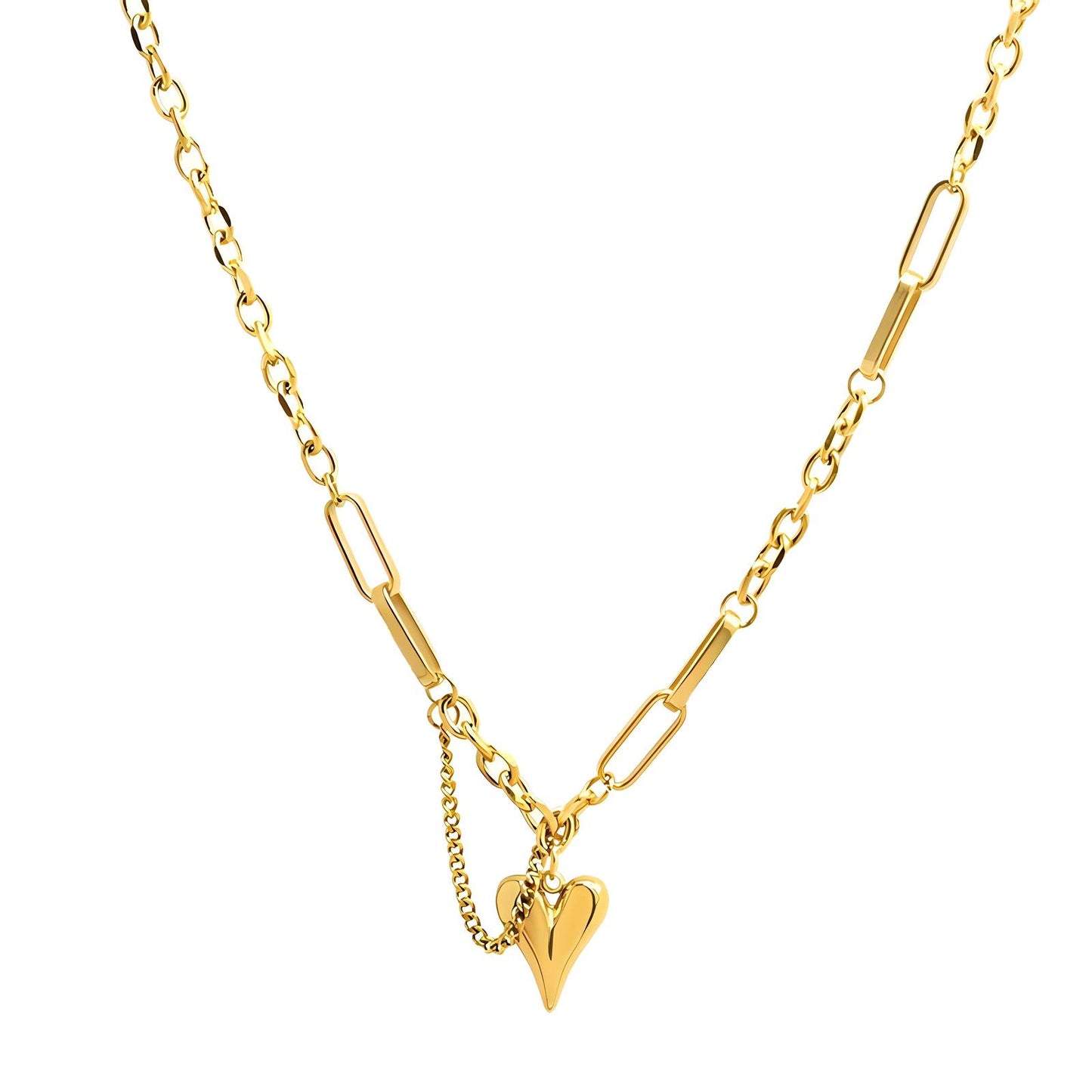 Heart Necklace, 18K Gold Plated Steel