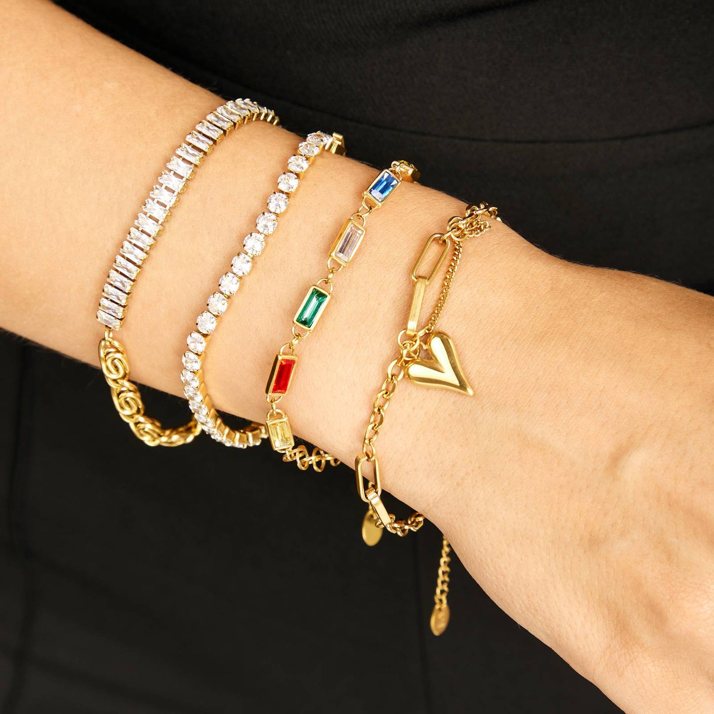 Hearts Bracelet, 18K Gold Plated Steel
