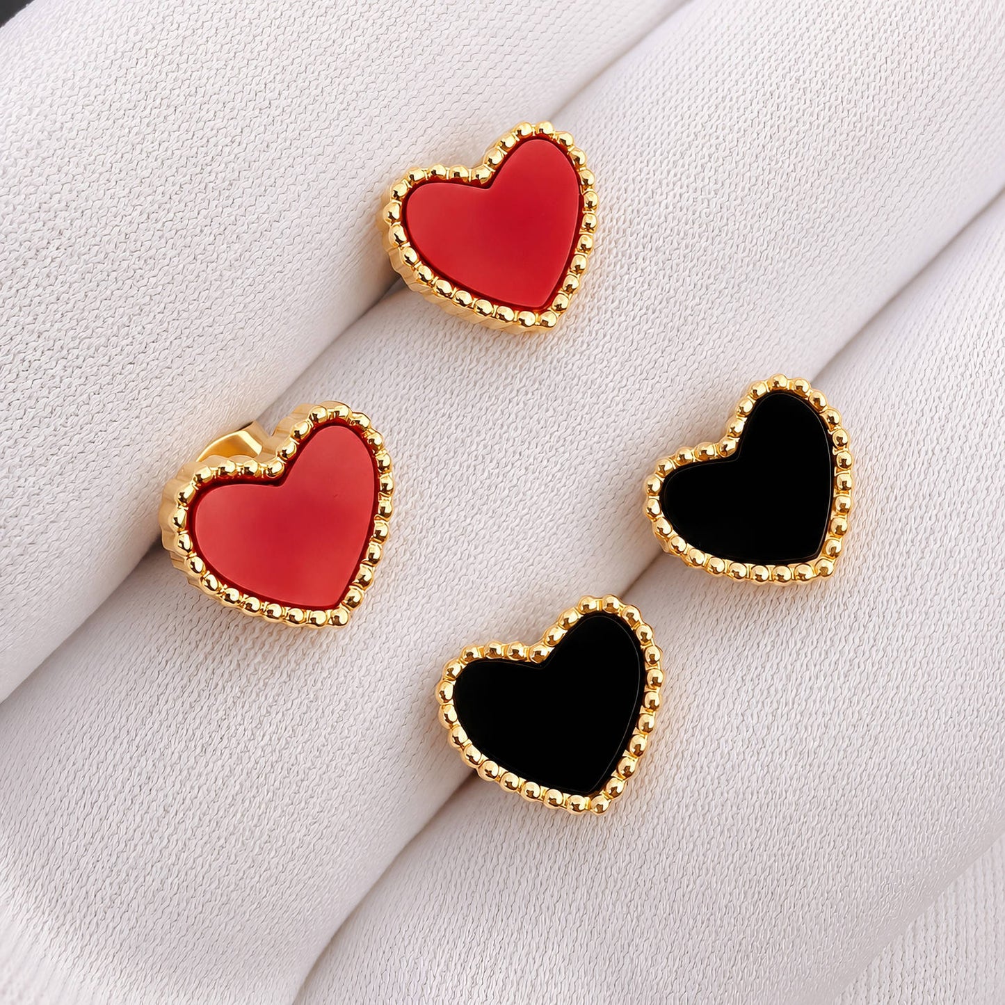 Hearts Earrings, 18K Gold Plated Steel