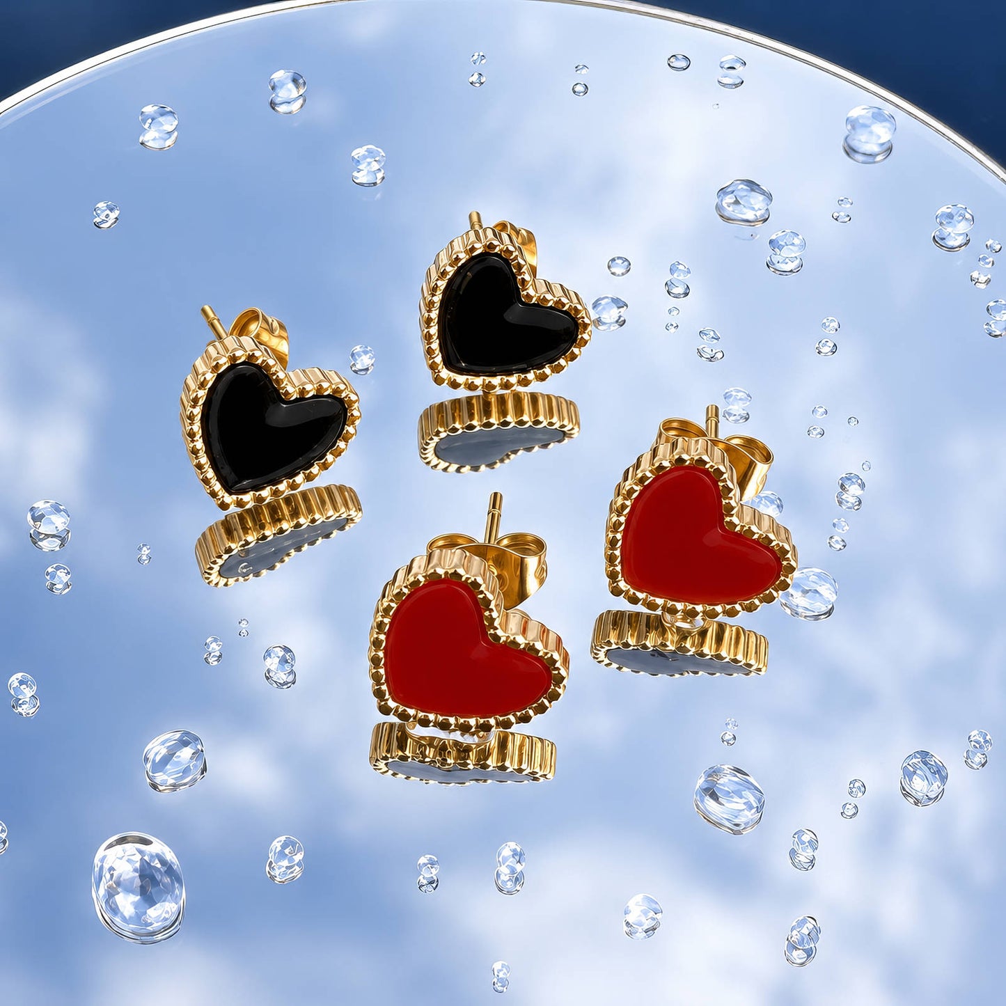 Hearts Earrings, 18K Gold Plated Steel