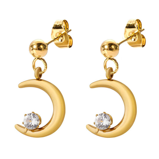 Crescent Earrings, 18K Gold Plated Steel