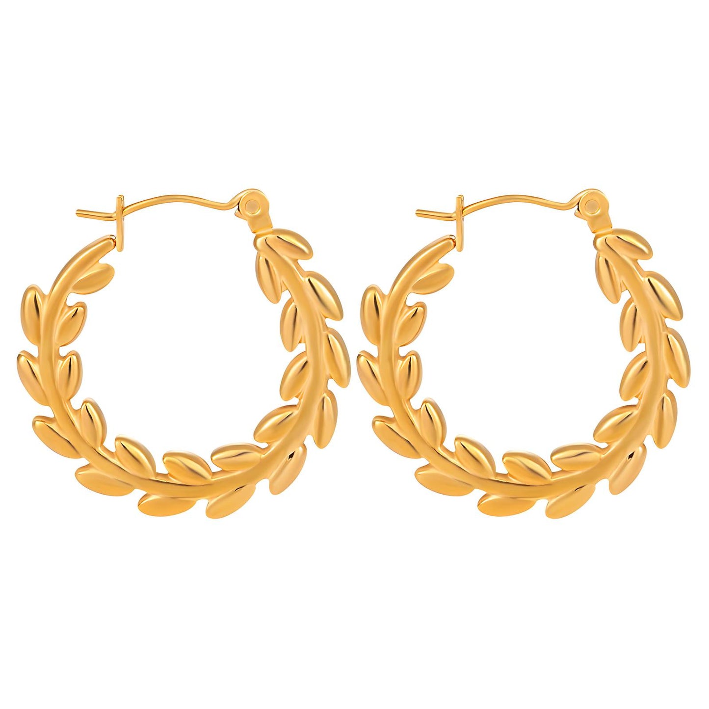 Leaves Earrings, 18K Gold Plated Steel