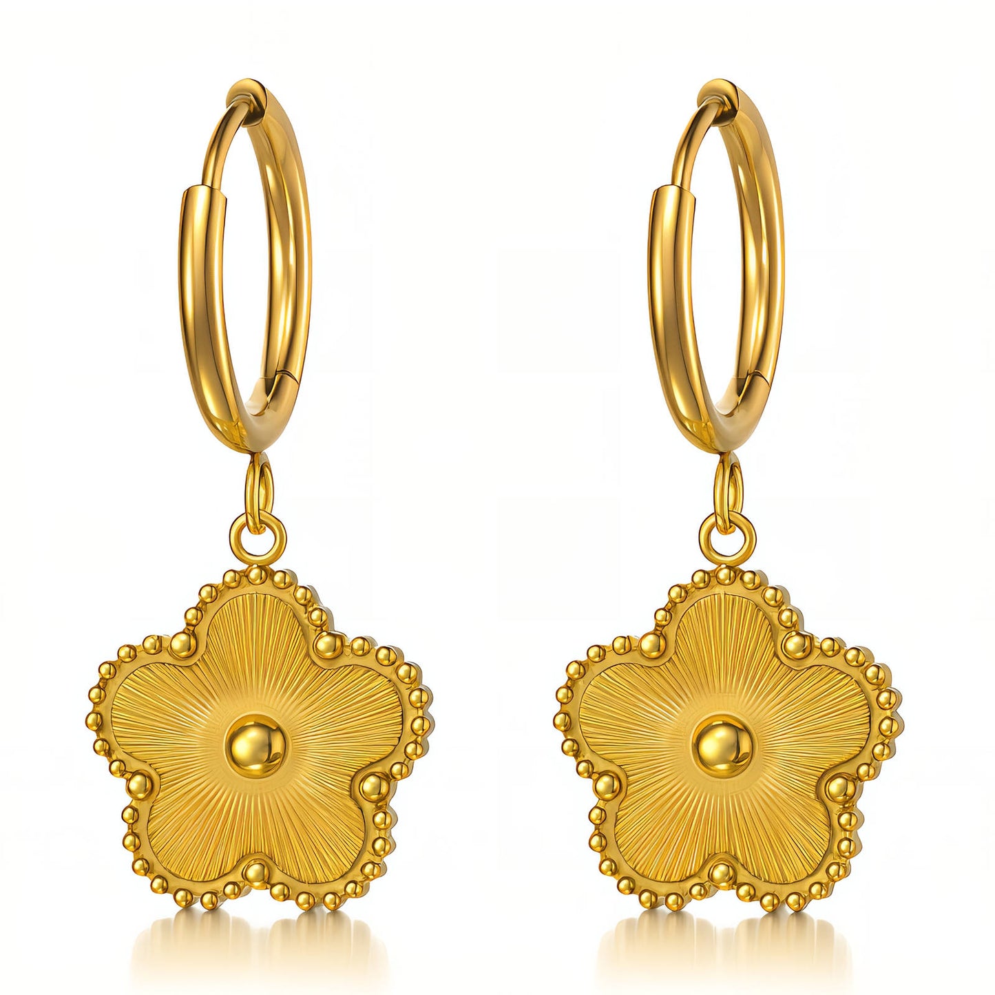 Flowers Earrings, 18K Gold Plated Steel