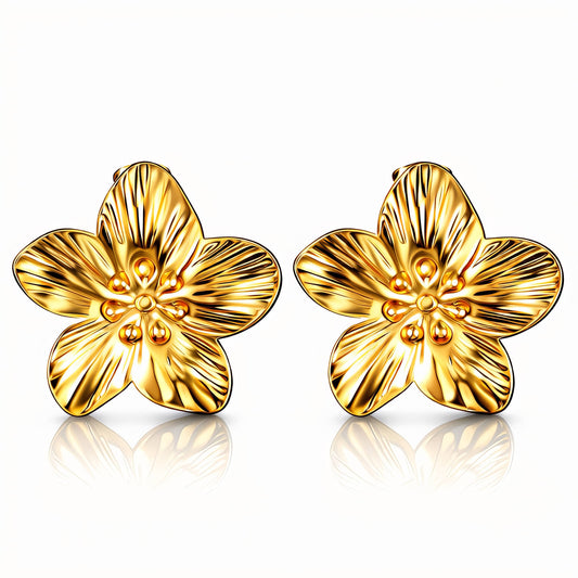 Flowers Earrings, 18K Gold Plated Steel