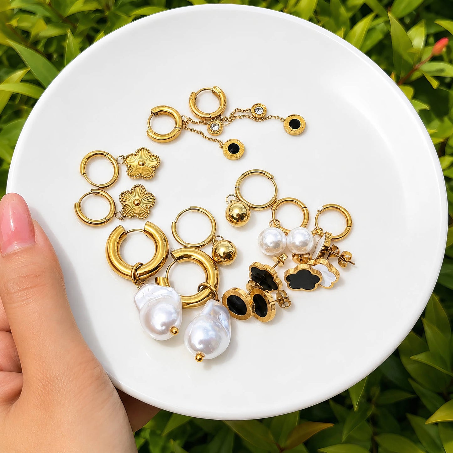 Earrings, 18K Gold Plated Steel