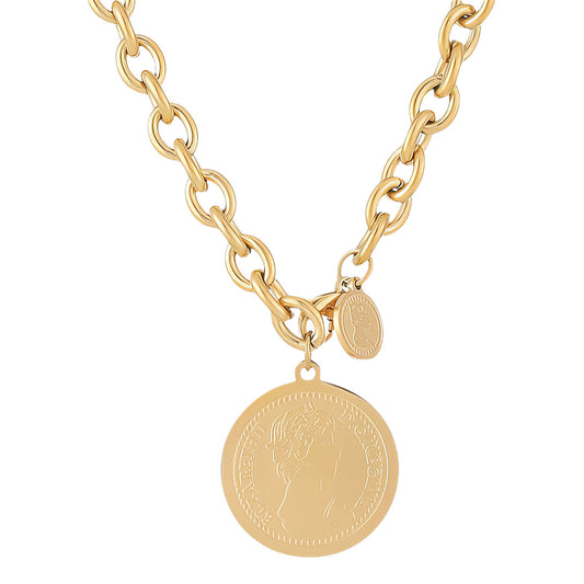 Coin Necklace, 18K Gold Plated Steel