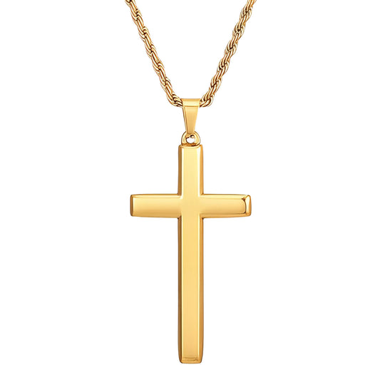 Cross Necklace, 18K Gold Plated Steel