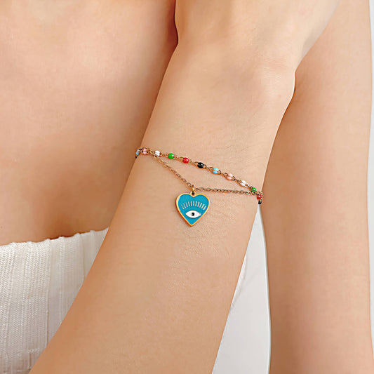 Evil Eye Bracelet, 18K Gold Plated Steel