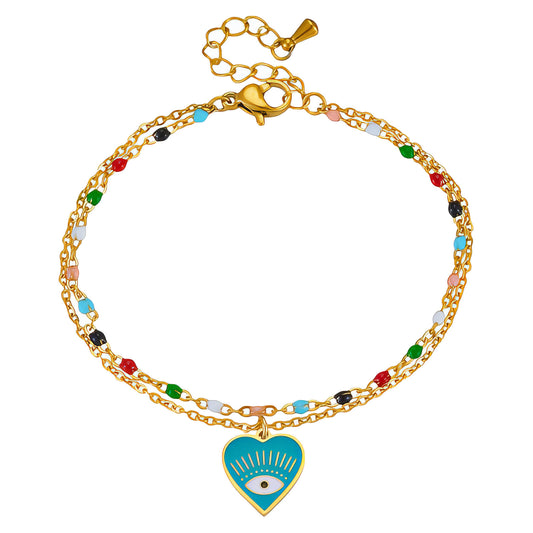 Evil Eye Bracelet, 18K Gold Plated Steel
