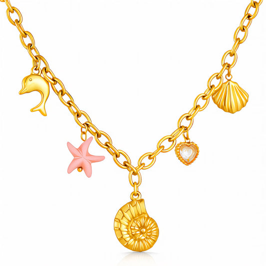 Seashell Necklace, 18K Gold Plated Steel