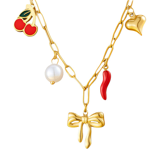 Bow Necklace, 18K Gold Plated Steel