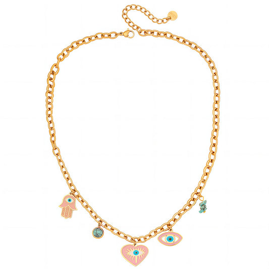 Evil Eyes Necklace, 18K Gold Plated Steel