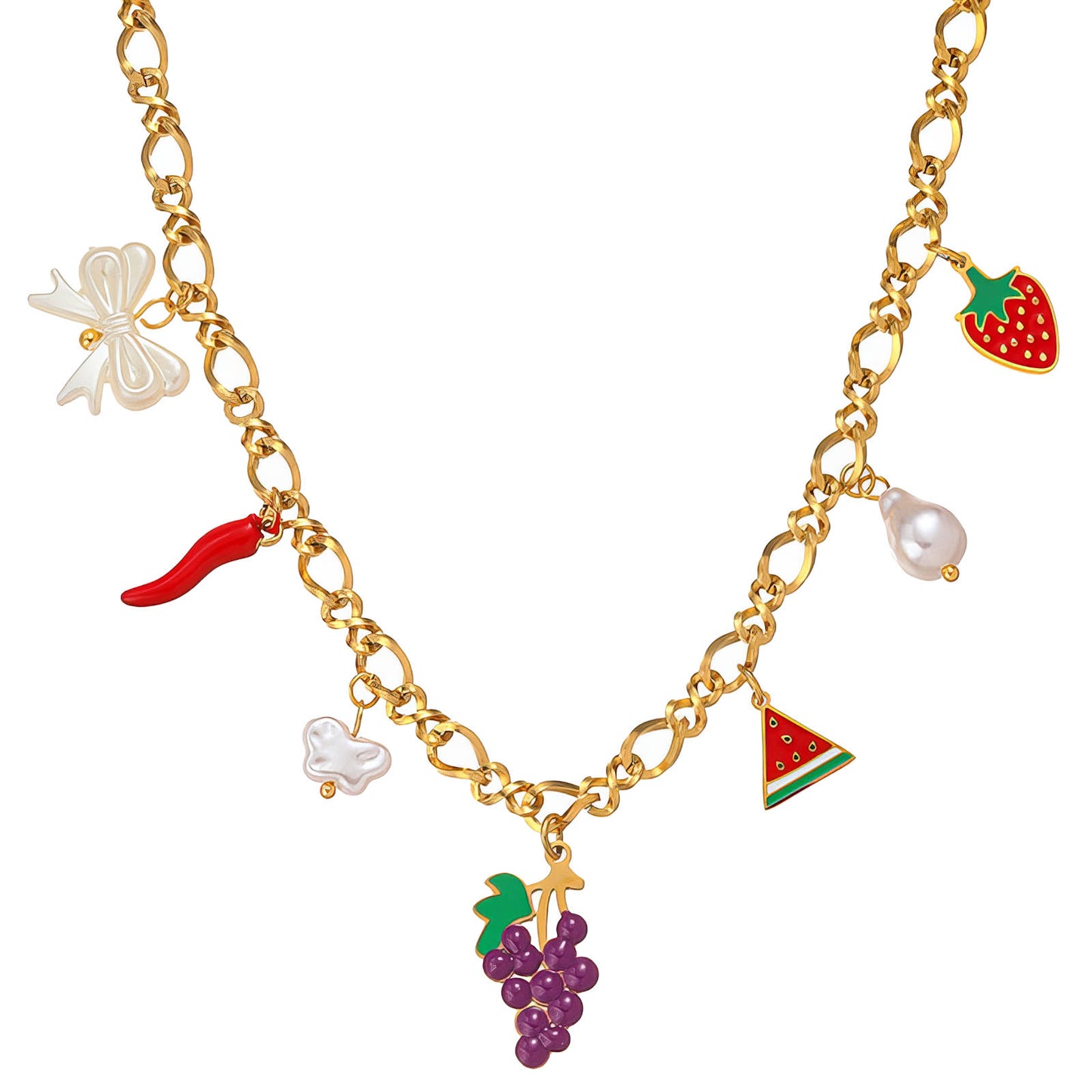 Grape Necklace, 18K Gold Plated Steel