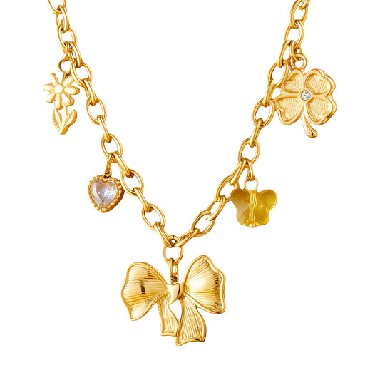 Bow Necklace, 18K Gold Plated Steel