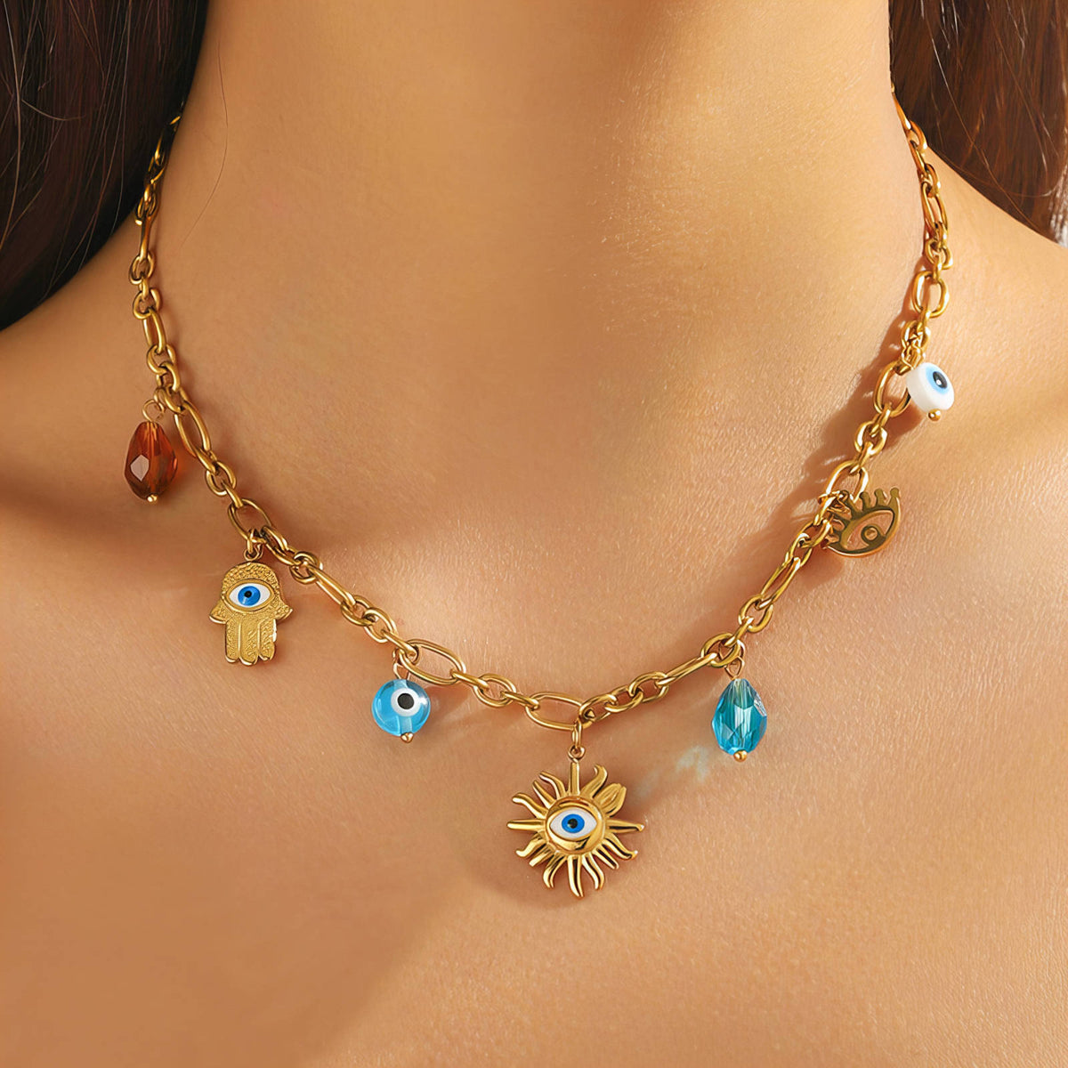 Evil Eyes PVD Gold-Plated Steel Necklace