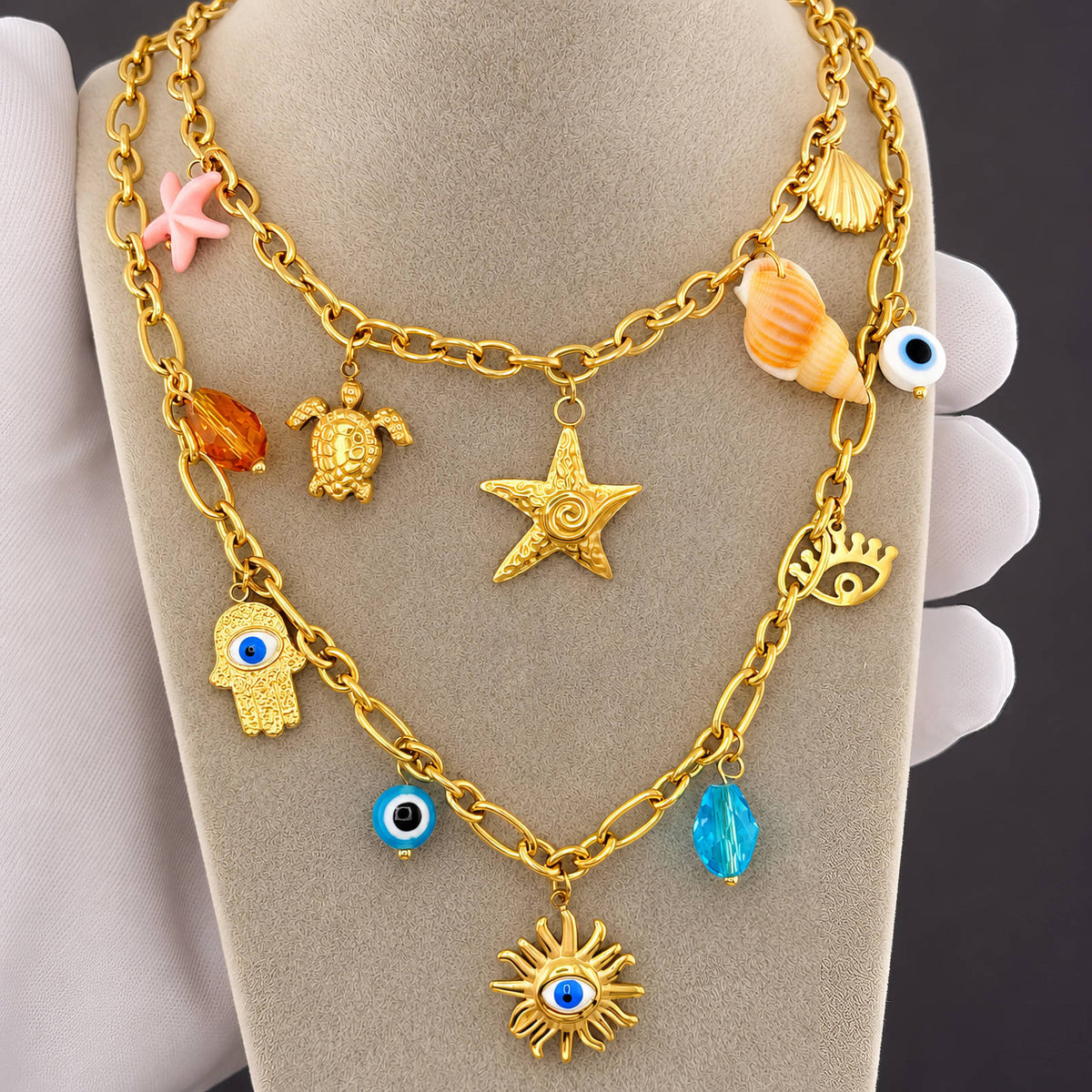 Evil Eyes PVD Gold-Plated Steel Necklace