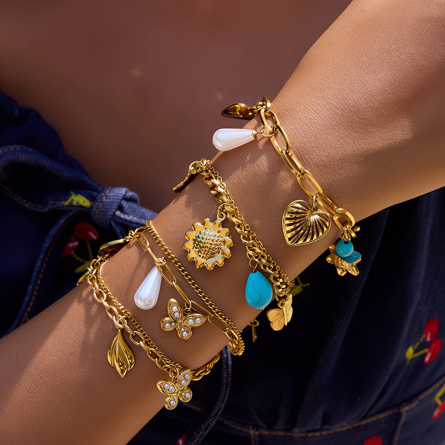 Sunflower Bracelet, 18K Gold Plated Steel