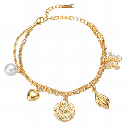 Evil Eye Bracelet, 18K Gold Plated Steel