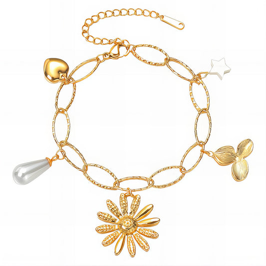 Flowers Bracelet, 18K Gold Plated Steel