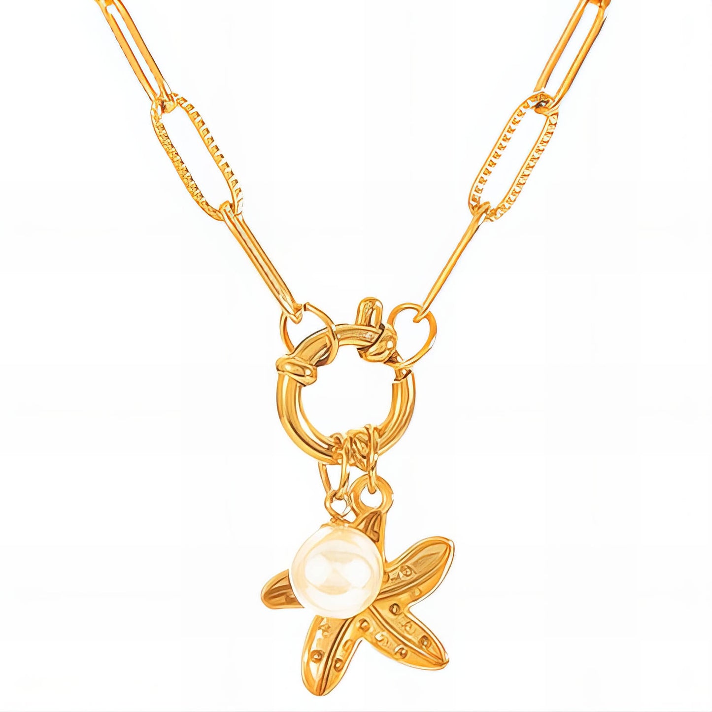 Starfish Necklace, 18K Gold Plated Steel