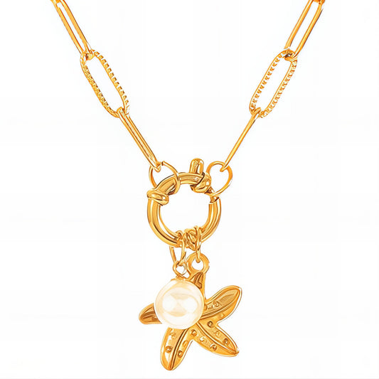 Starfish Necklace, 18K Gold Plated Steel
