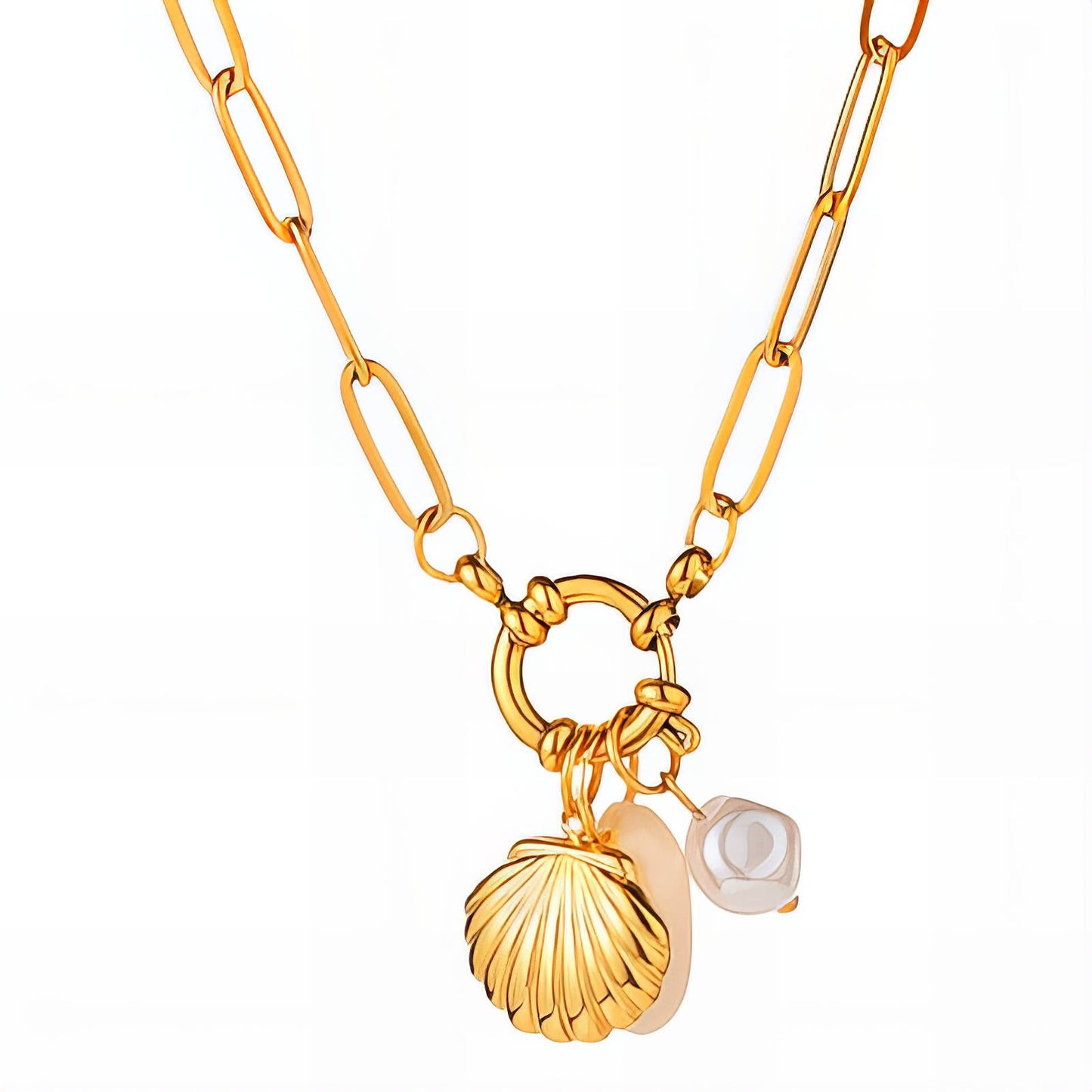 Seashells Necklace, 18K Gold Plated Steel