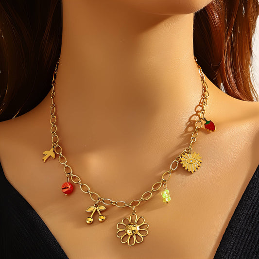 Flower Necklace, 18K Gold Plated Steel
