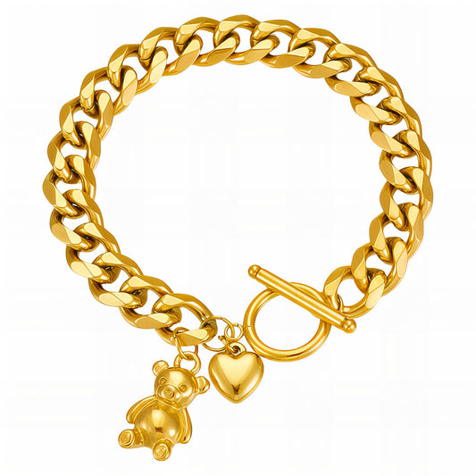Hearts Bracelet, 18K Gold Plated Steel