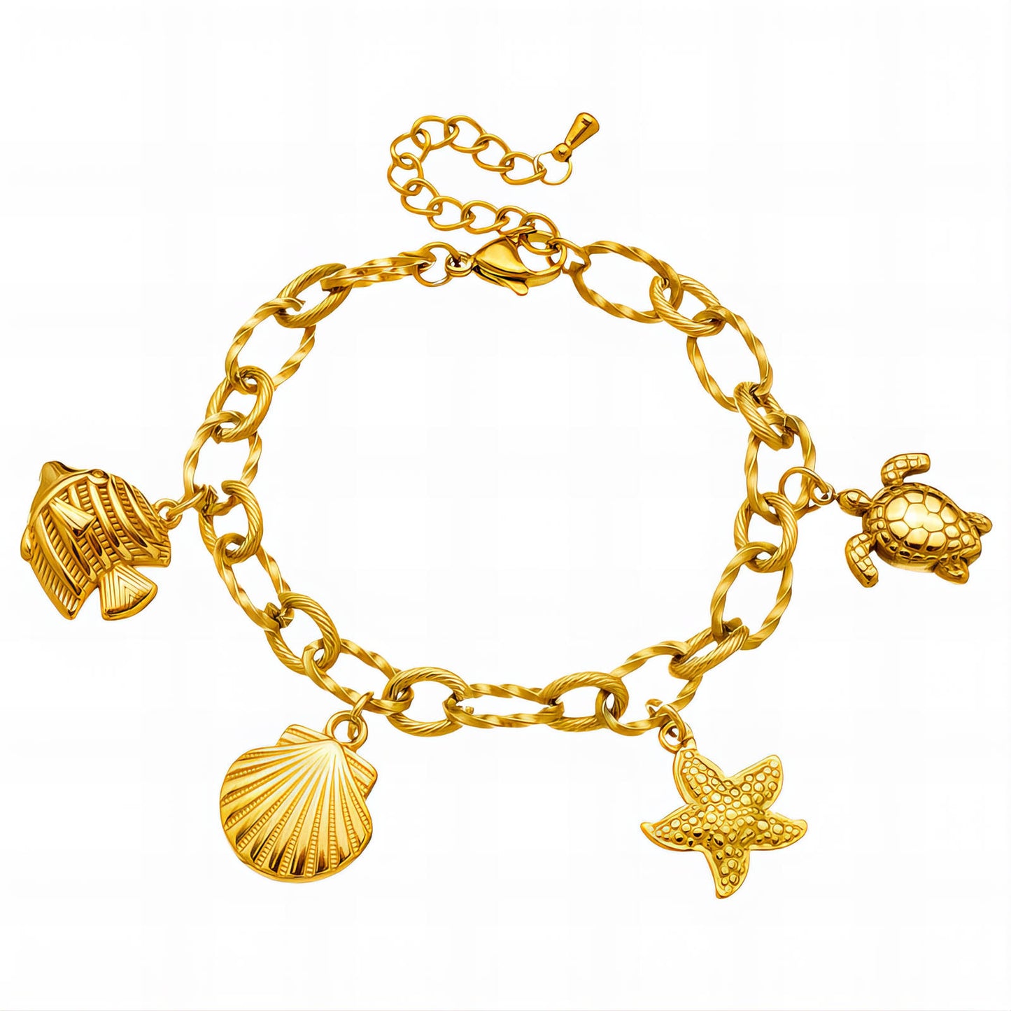 Starfish and Seashell Bracelet, 18K Gold Plated Steel
