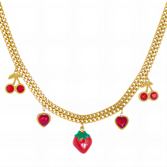 Strawberry Necklace, 18K Gold Plated Steel