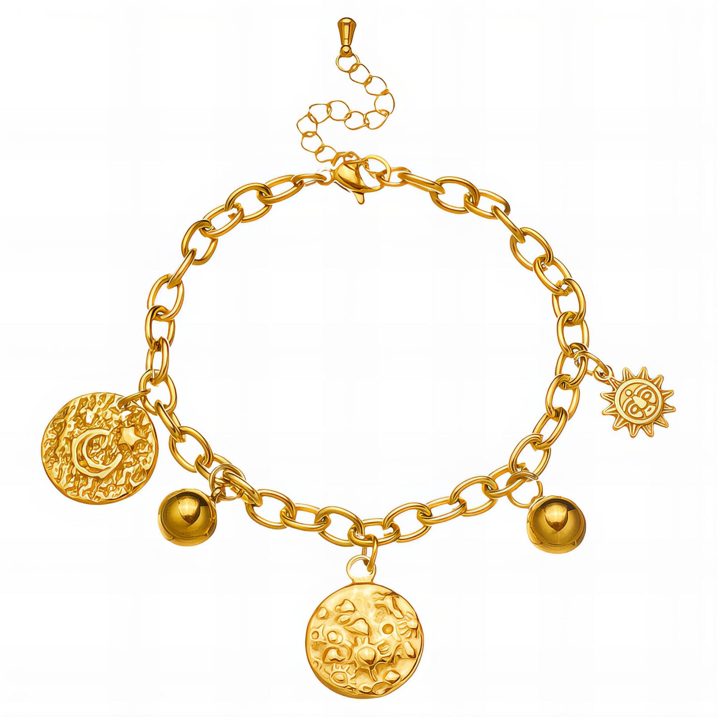 Sun And Moon Bracelet, 18K Gold Plated Steel