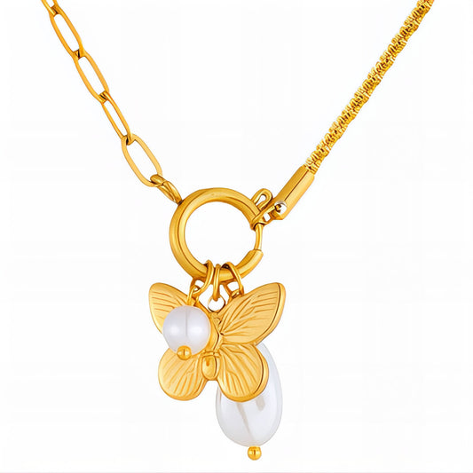 Butterfly Necklace, 18K Gold Plated Steel