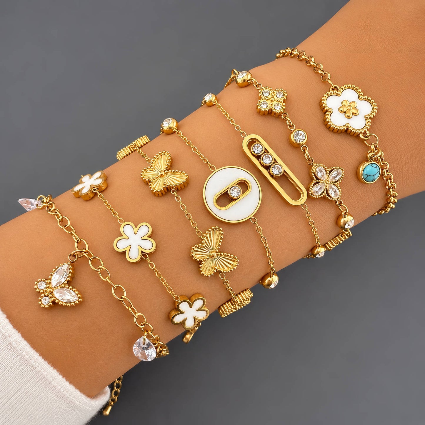 Flower Meadow Bracelet, 18K Gold Plated Steel
