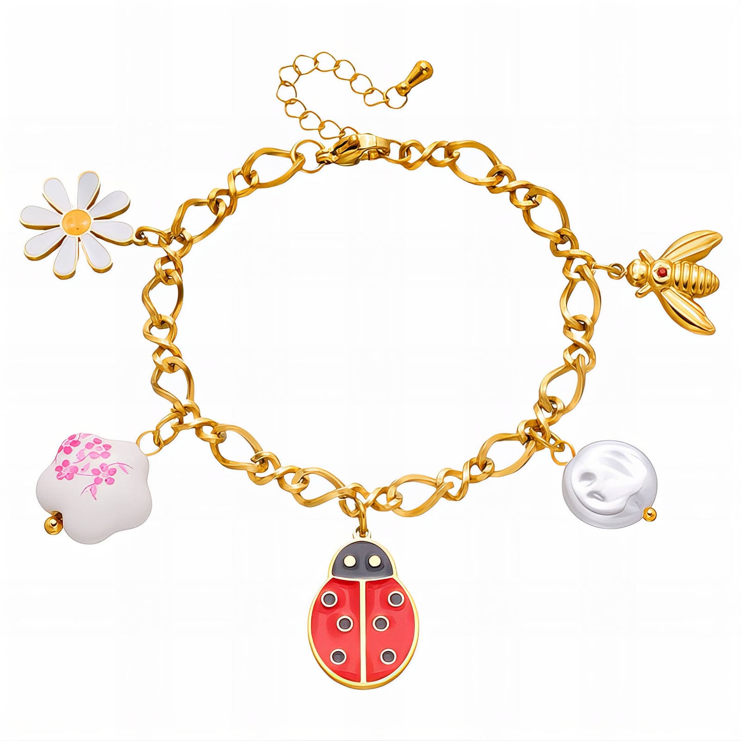 Ladybug Bracelet, 18K Gold Plated Steel