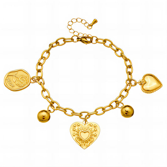 Hearts Bracelet, 18K Gold Plated Steel