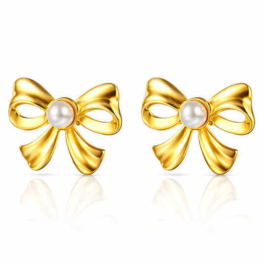 Bows Earrings, 18K Gold Plated Steel