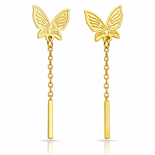 Butterflies Earrings, 18K Gold Plated Steel