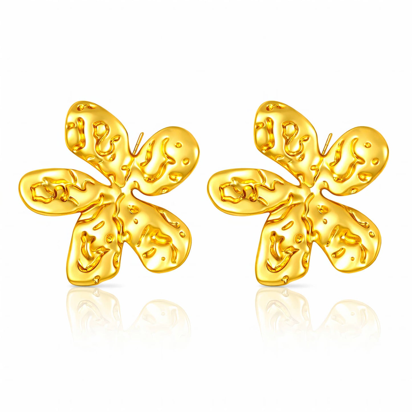 Flowers Earrings, 18K Gold Plated Steel
