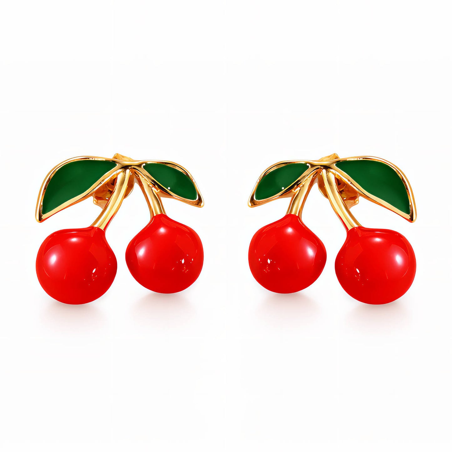 Cherry Earrings, 18K Gold Plated Steel