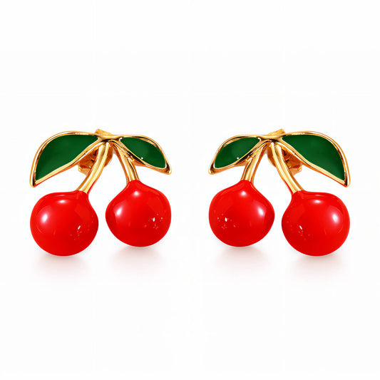 Cherry Earrings, 18K Gold Plated Steel
