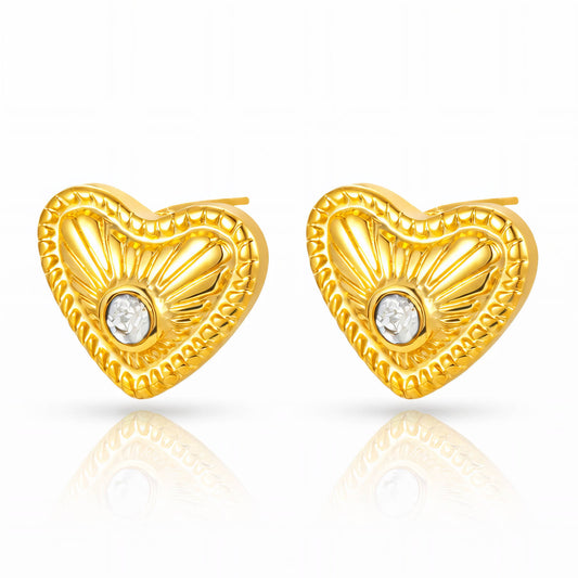Hearts Earrings, 18K Gold Plated Steel