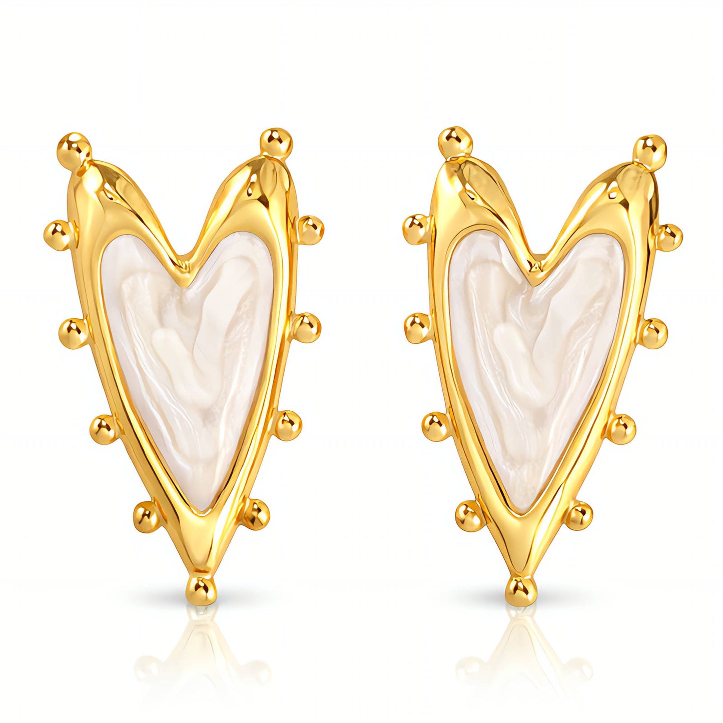 Hearts Earrings, 18K Gold Plated Steel