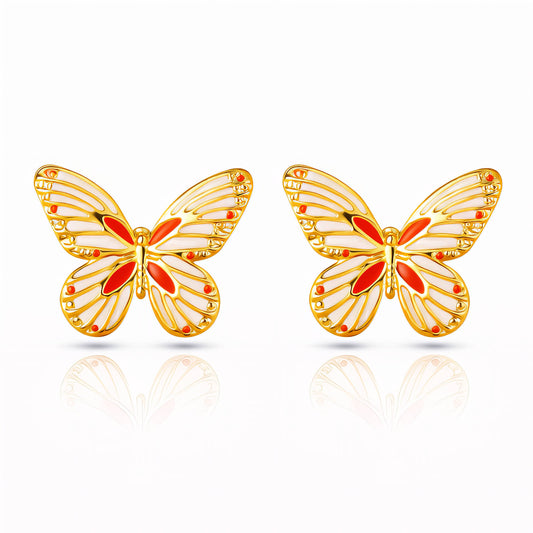 Butterflies Earrings, 18K Gold Plated Steel